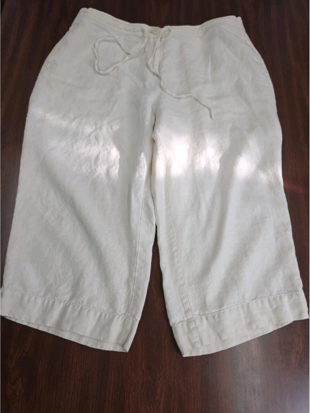 Kim Rogers 100% Linen Cream Pull On Culottes Cropped Pants Size 18 Coastal Chic